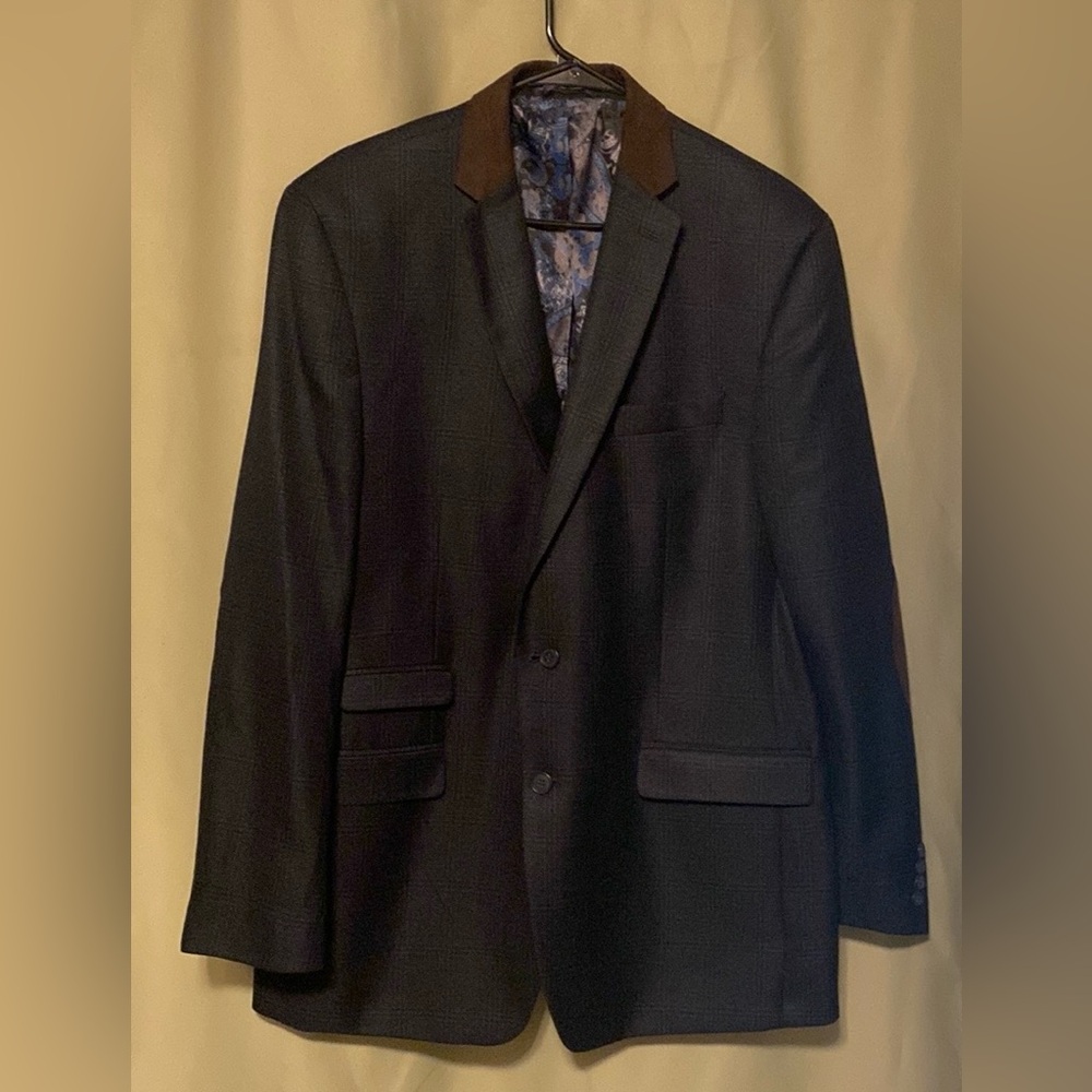Van Heusen_Studio Blazer Men’s 44L Plaid Sports Coat Suit Elbow Patches